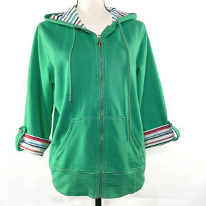 Silver Wear Lightweight Zip Up Jacket Women's Large Green With 3/4 Sleeves